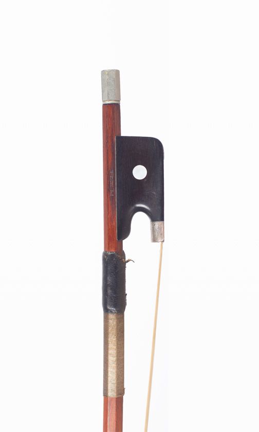 A silver-mounted cello bow, branded Penzel