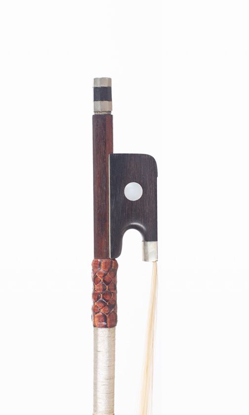 A nickel-mounted cello bow, unbranded
