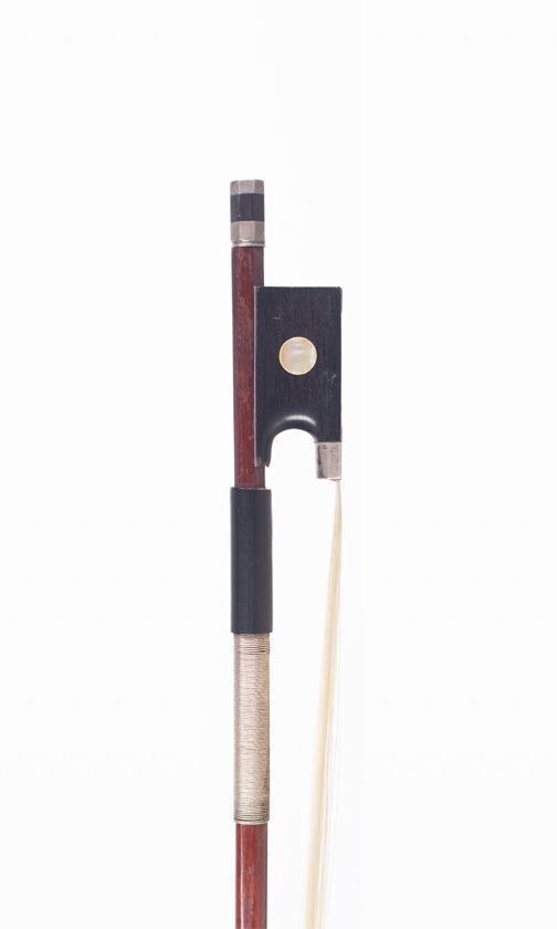 A silver-mounted violin bow, branded Walter Hums