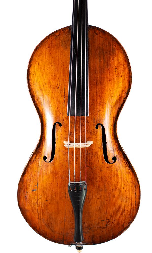 A cornerless cello, labelled Jean Baptiste Vuillaume