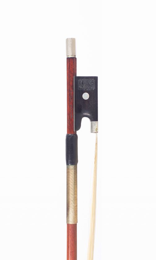 A nickel-mounted violin bow, branded Arthur Thoma