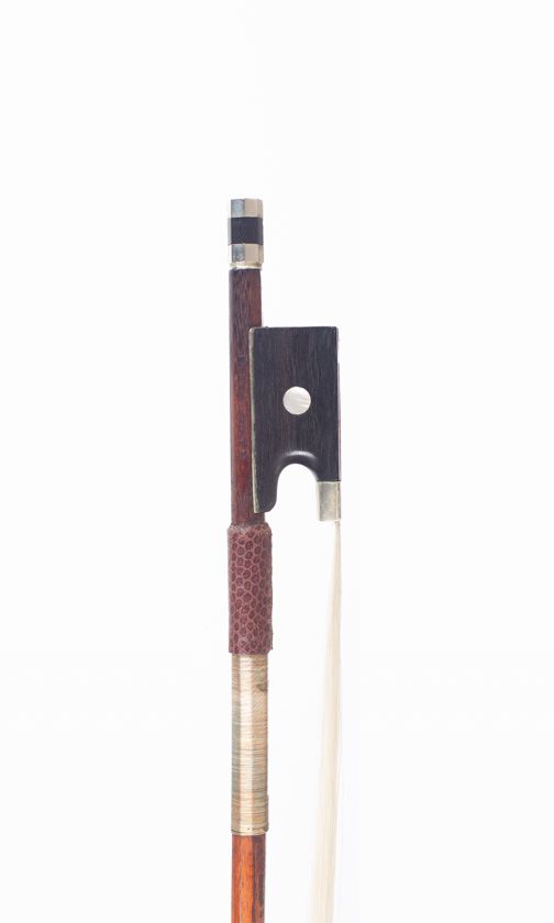 A nickel-mounted violin bow, branded H. Knopf