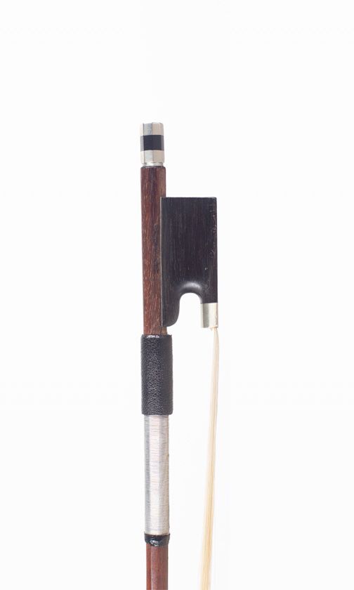 A nickel-mounted violin bow, branded Jas. Tubbs