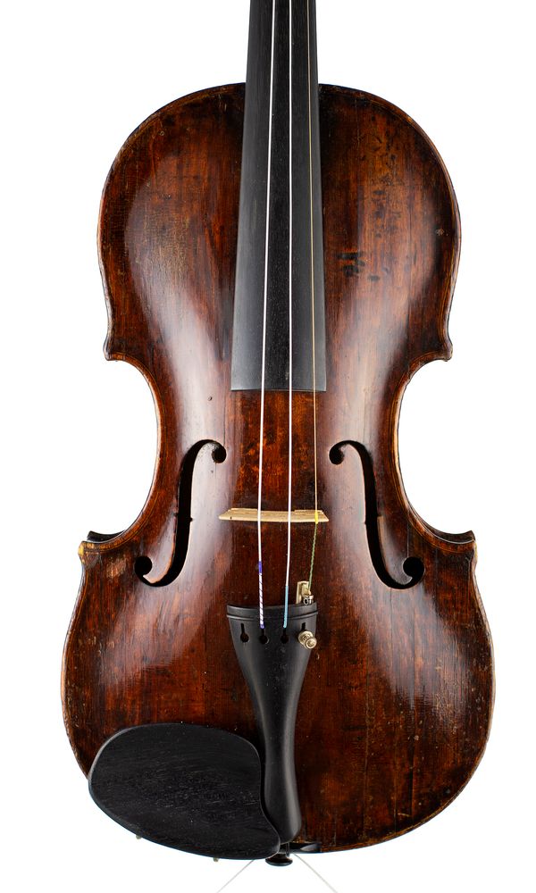 A violin, branded Hopf [on back]