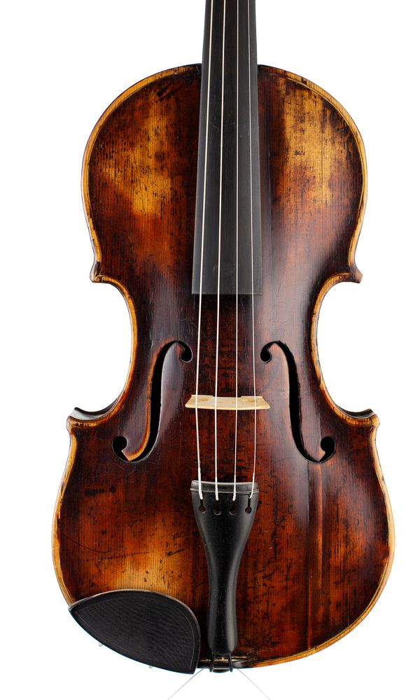 A three-quarter violin, labelled [indistinctly]