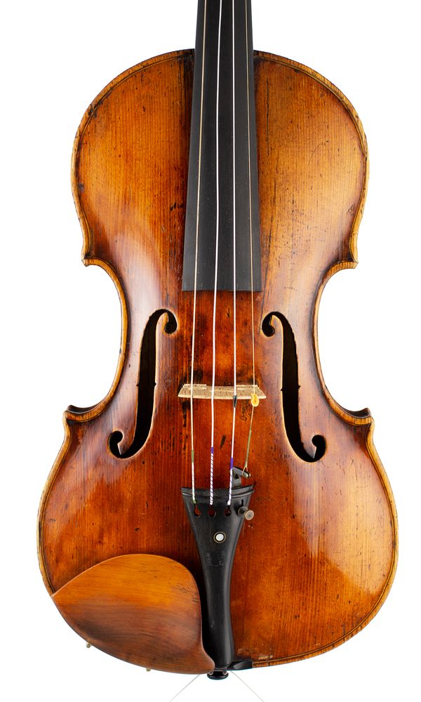 A violin, labelled Joseph Guarnerius