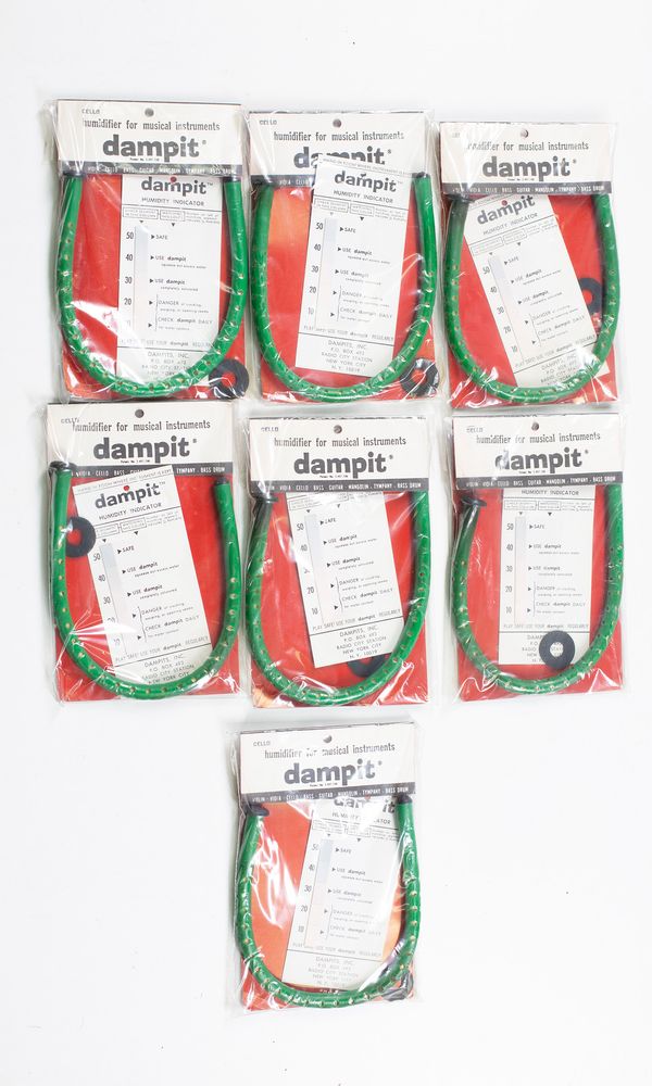 A set of seven DAMPIT cello humidifiers