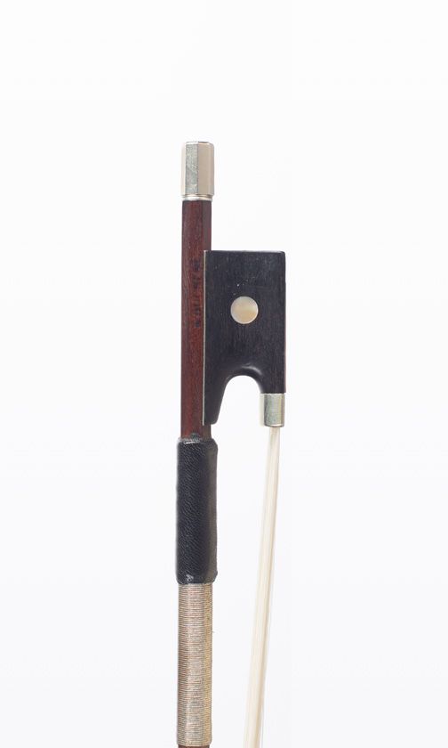 A nickel-mounted violin bow, branded N. Duchene