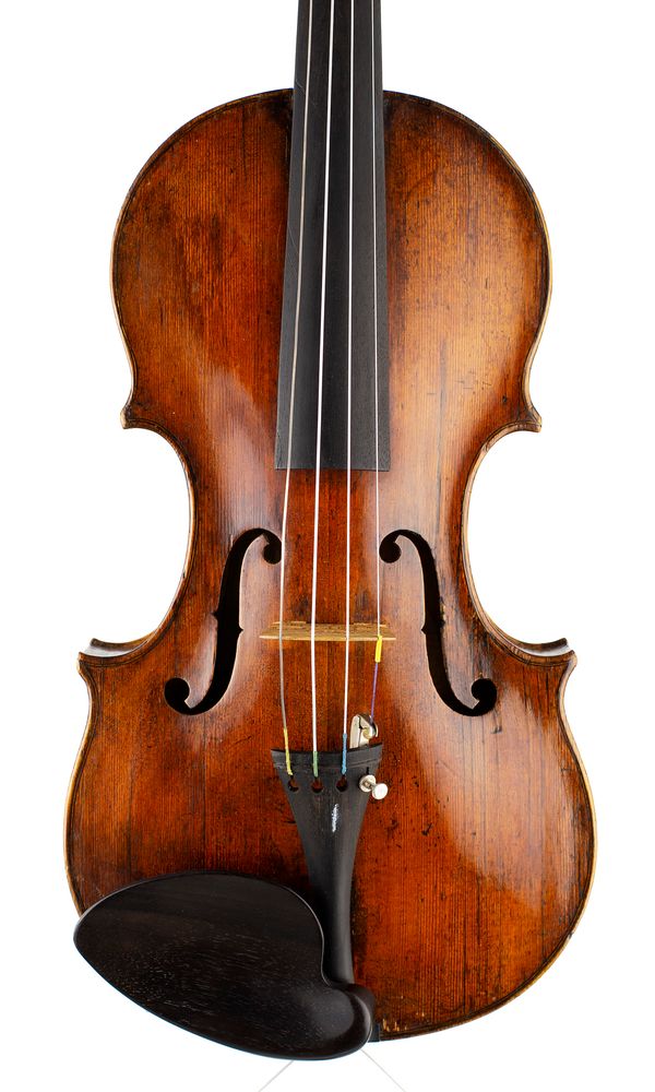 A violin, labelled Amatus