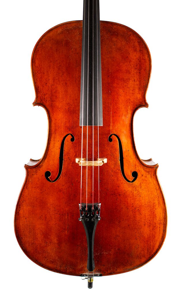 A cello, labelled Tomasso Carcassi