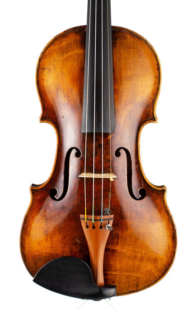 A violin, labelled Petrus Guarnerius Filius Jofeph