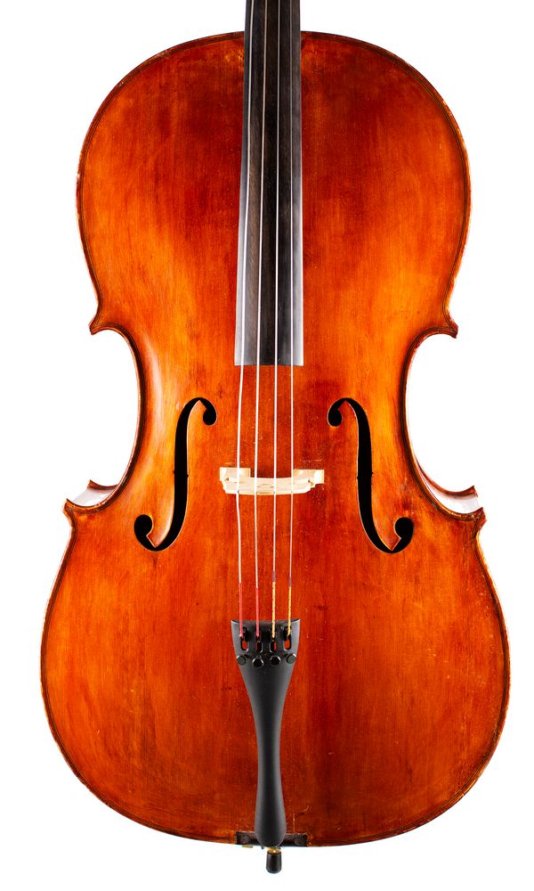 A cello, labelled Biagio Caruana Marsigliese