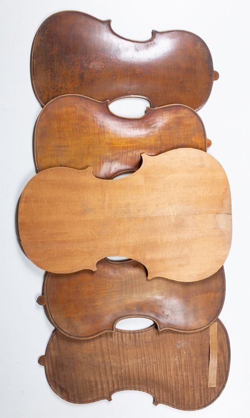 Four violin backs and one violin table
