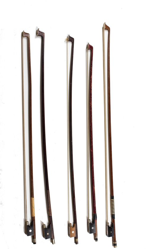 One violin bow and four child's violin bows