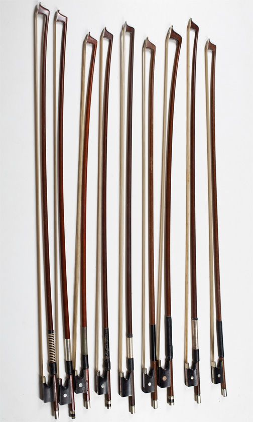 One cello bow and eight violin bows, various sizes