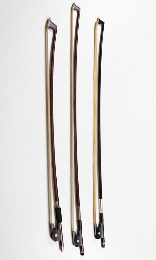 A child's violin bow, a viola bow and a child's cello bow