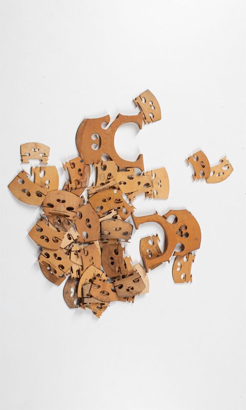 Forty violin bridges, three viola bridges and two cello bridges of various sizes