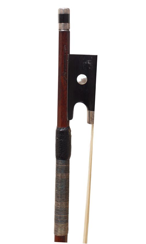 A silver-mounted violin bow made for Gand and Bernardel, France
