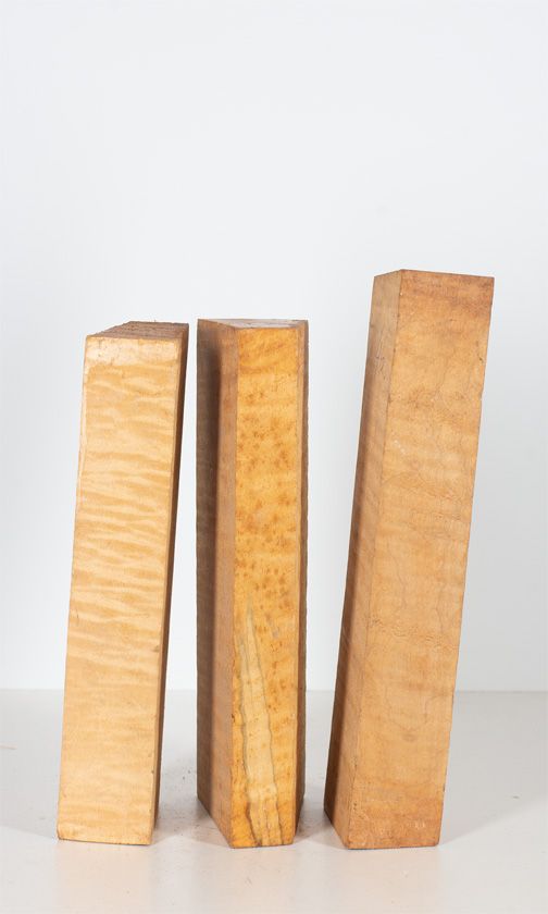Three maple violin neck blanks