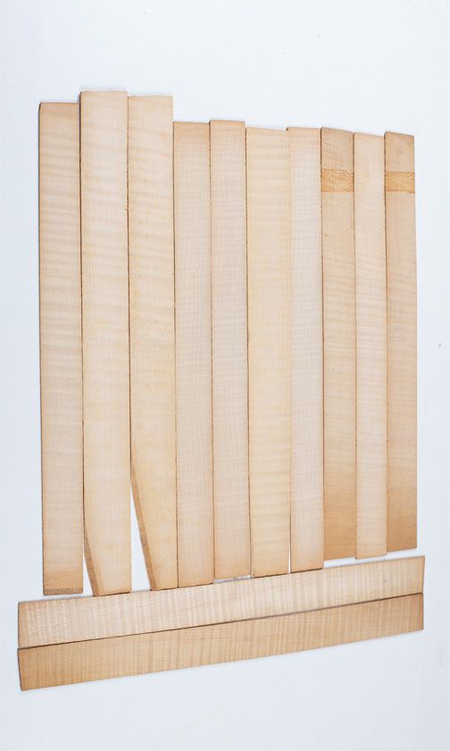 Twelve maple violin rib blanks