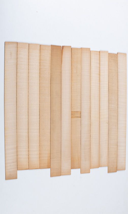 Twelve maple violin rib blanks