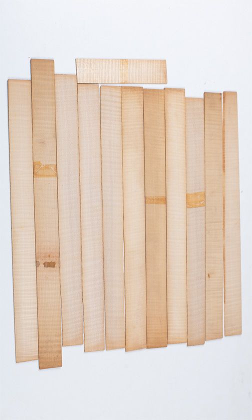 Twelve maple violin rib blanks