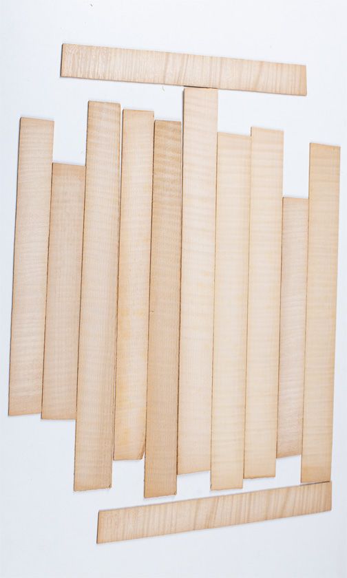 Twelve maple violin rib blanks