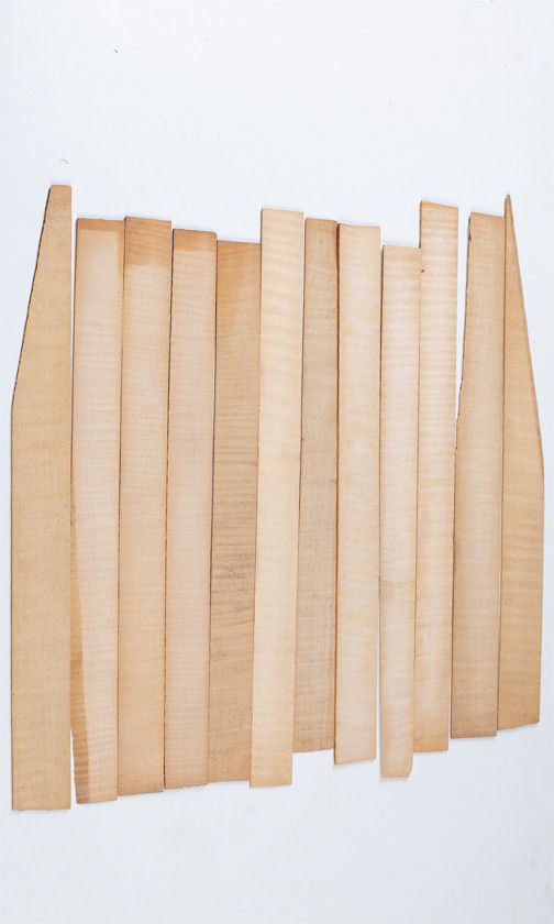 Twelve maple violin rib blanks