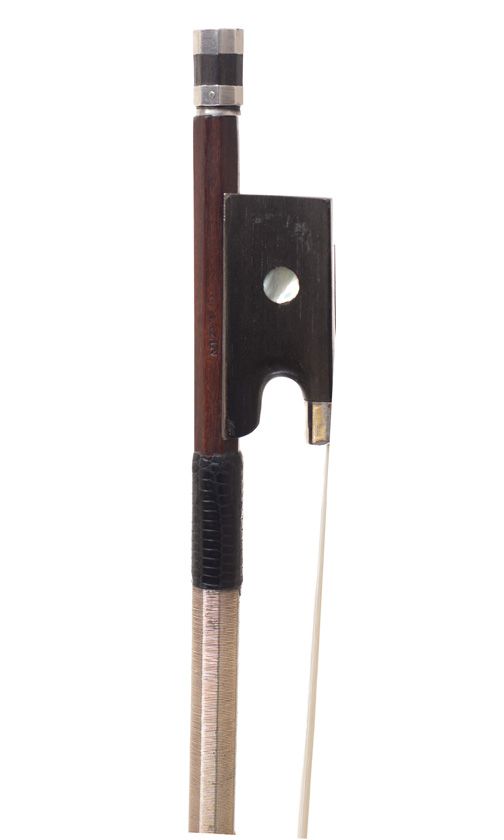 A silver-mounted violin bow, Workshop of Louis Bazin, France