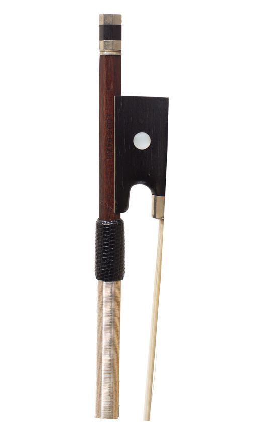 A nickel-mounted violin bow, Workshop of Louis Bazin, France