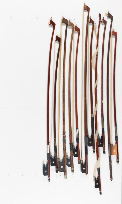 One cello bow and ten child's cello bows