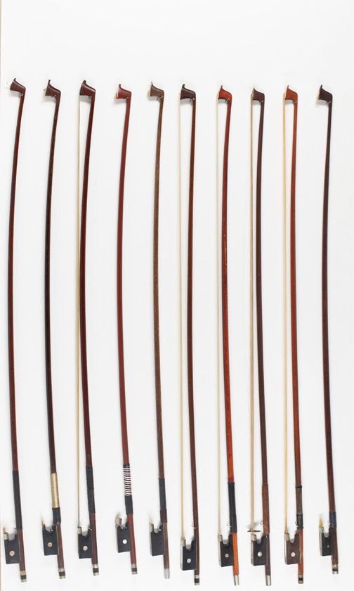 Ten violin bows