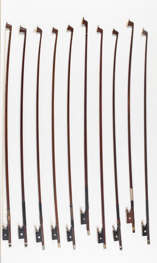 Ten violin bows