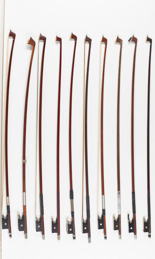 Ten violin bows