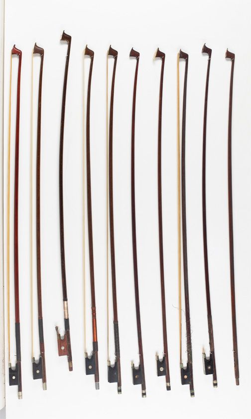 Ten violin bows