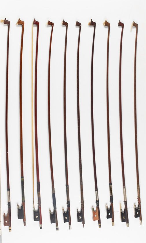 Ten violin bows