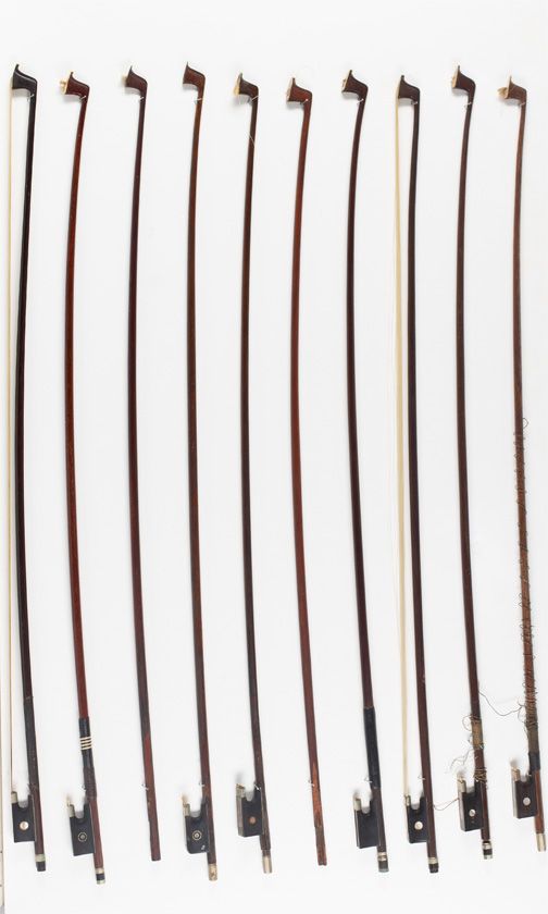 Ten violin bows
