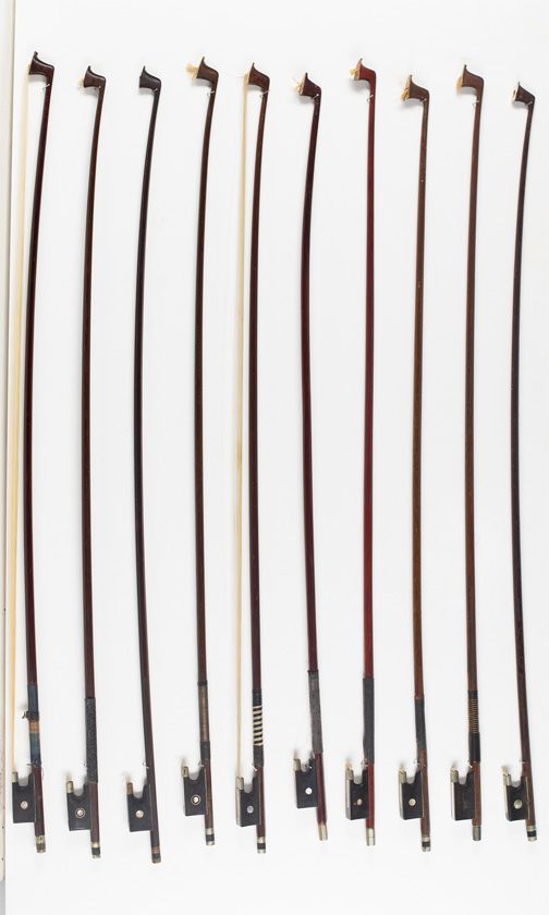 Ten violin bows