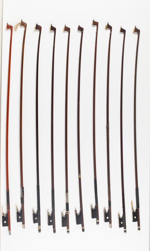Ten violin bows