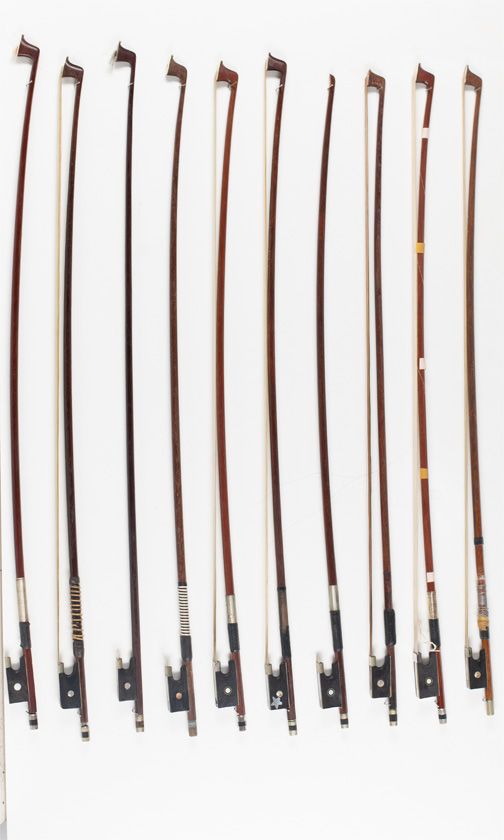 Ten 3/4 size violin bows