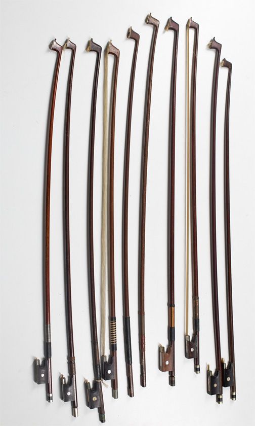 Ten 3/4 size violin bows