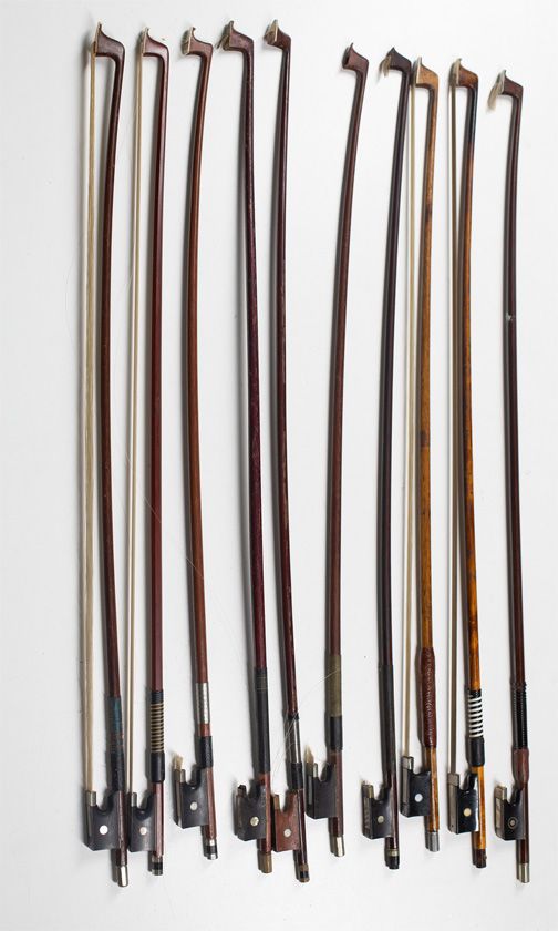 Ten 3/4 size violin bows