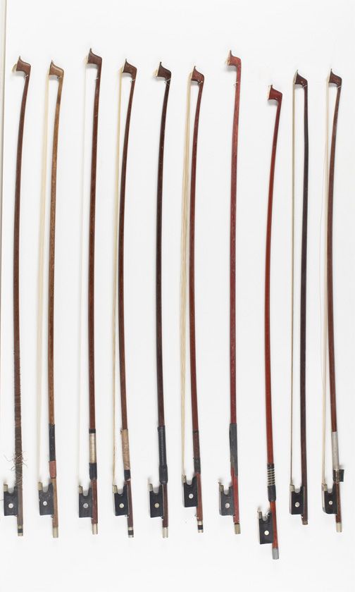 Ten 3/4 size violin bows