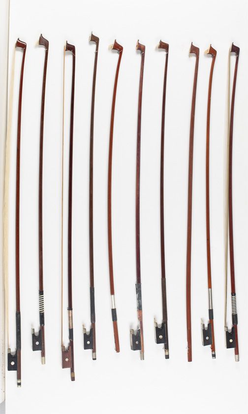 Ten 3/4 size violin bows