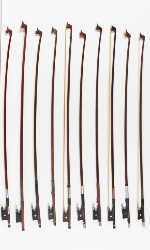 Ten 3/4 size violin bows