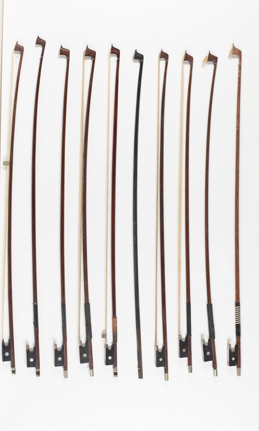 Ten 3/4 size violin bows