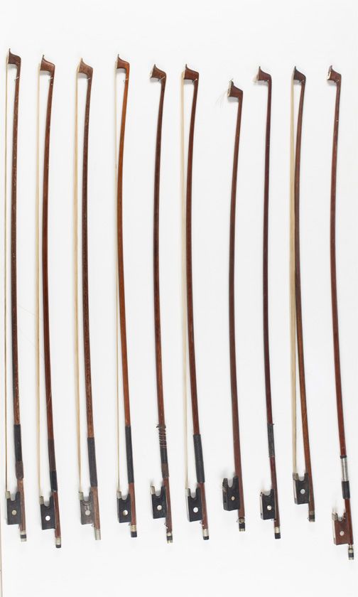 Ten 3/4 size violin bows