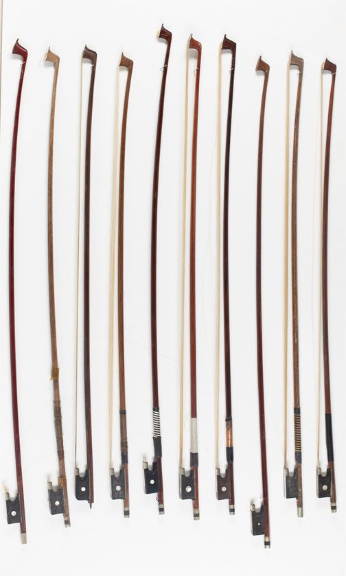 Ten 3/4 size violin bows