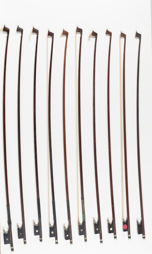 Ten violin bows