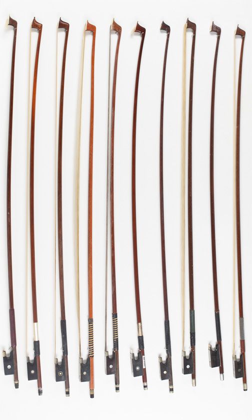 Ten violin bows